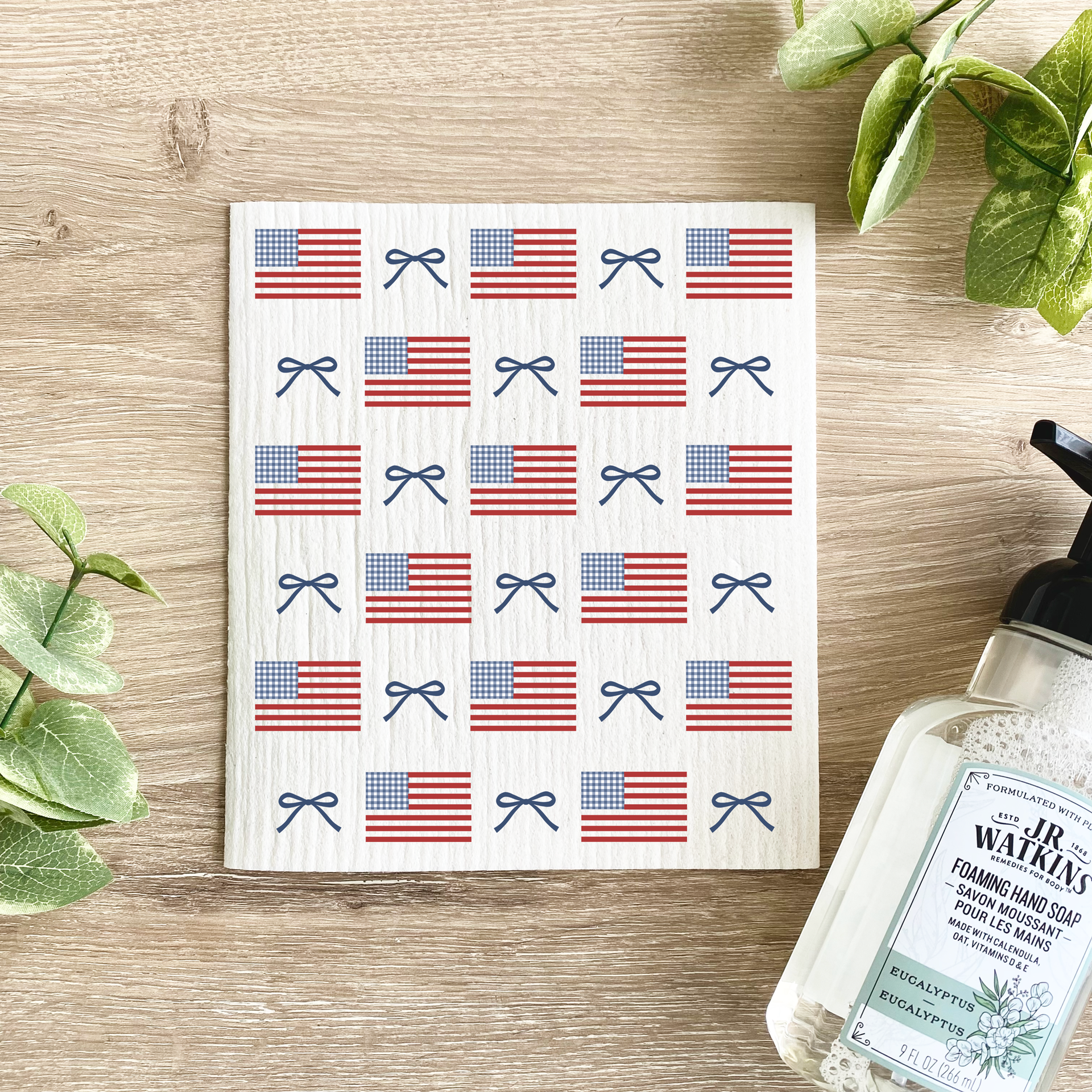 American Flag with Bows Swedish Dishcloth
