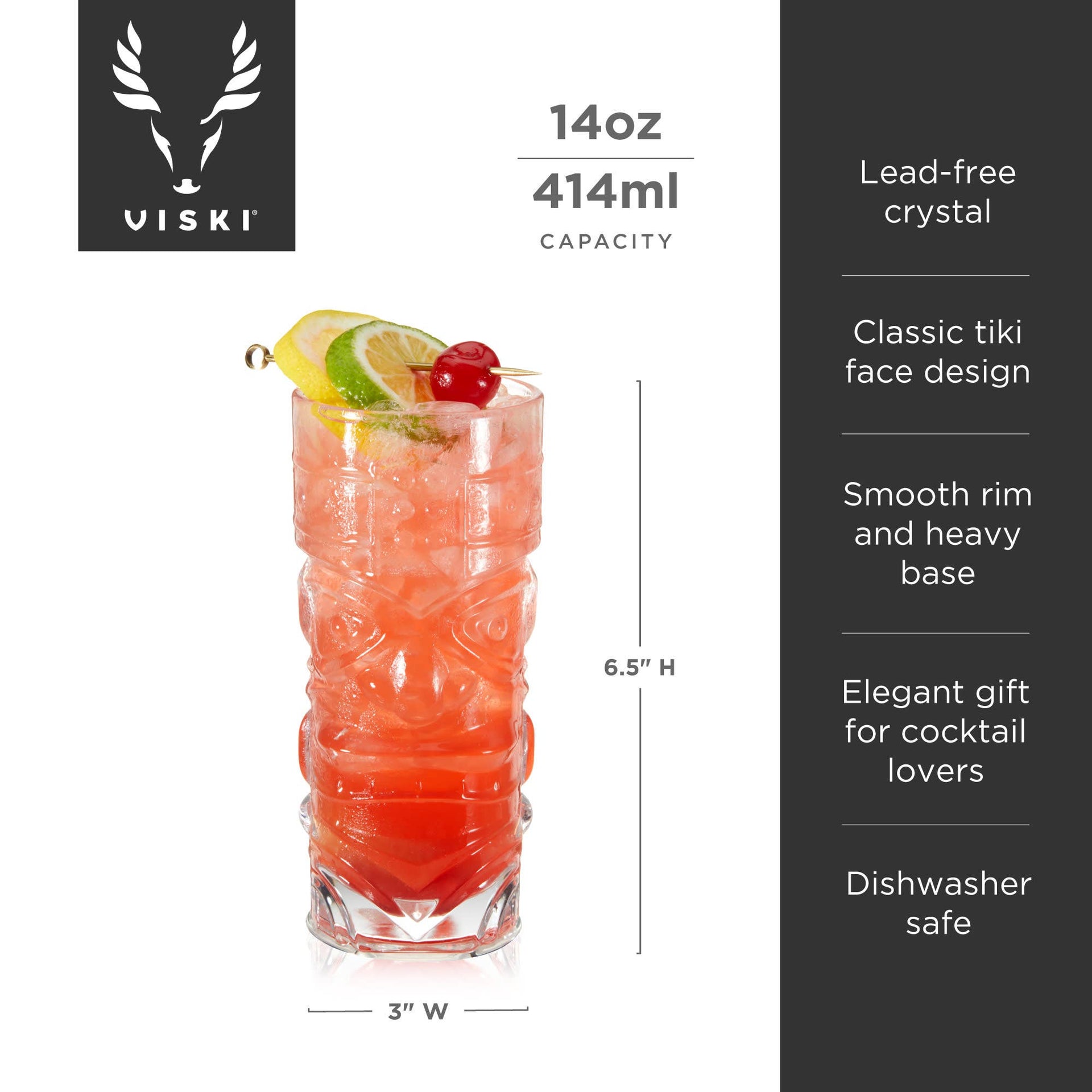 Crystal Tiki Cocktail Glass 14 oz (Set of 2)