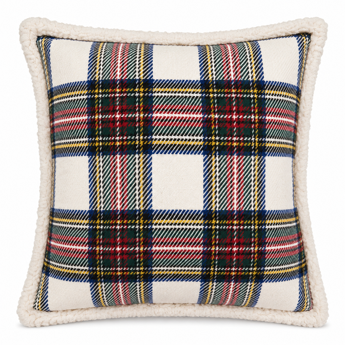 Tartan Plaid Sherpa 18" Throw Pillow : White / Cover + Down-Filled Insert