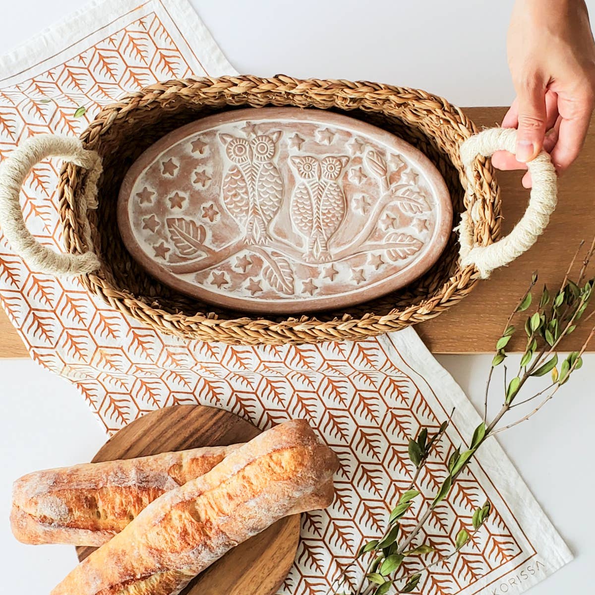 Handmade Bread Warmer & Wicker Basket - Owl Oval | Niche&Co.