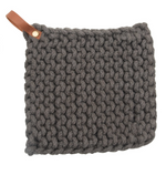 8" Square Cotton Crocheted Pot Holder w/leather loop
